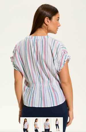 French Dressing Crinkle Striped Top | Calypso Blue + Lemonade