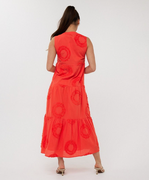 Esqualo 3D Circled Embroidery Dress | Red
