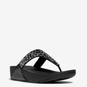 FitFlop Lulu Crystal Mix Toe Post Sandals | Black + Midnight Navy