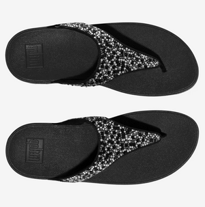 FitFlop Lulu Crystal Mix Toe Post Sandals | Black + Midnight Navy