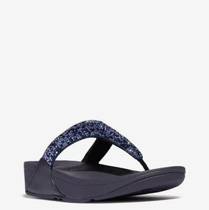 FitFlop Lulu Crystal Mix Toe Post Sandals | Black + Midnight Navy