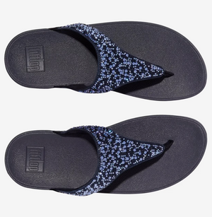 FitFlop Lulu Crystal Mix Toe Post Sandals | Black + Midnight Navy