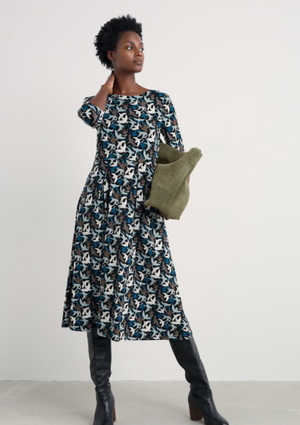 Seasalt Wild Bouquet 3/4 Sleeve Midi Dress | Onyx