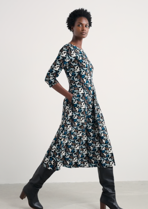Seasalt Wild Bouquet 3/4 Sleeve Midi Dress | Onyx