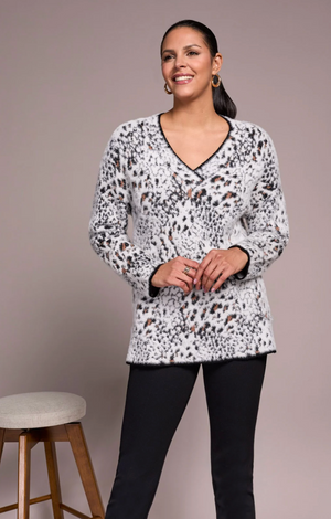 Tribal Fuzzy Animal VNeck Sweater | Moonstone