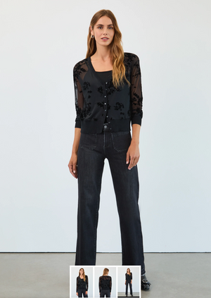 French Dressing Jeans 2-piece Mesh Cardigan Set | Black