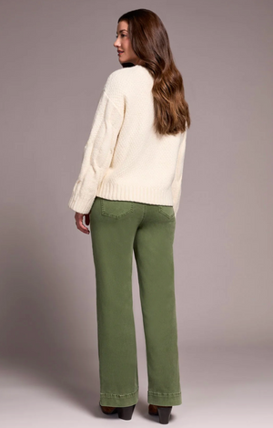 Tribal Crew Neck Loose Fit Cable Sweater | Cream