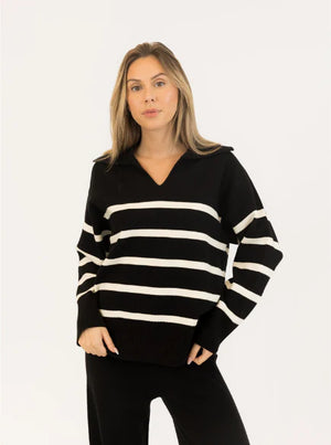 Lyla & Lux Bella Pullover | Black + White Stripe
