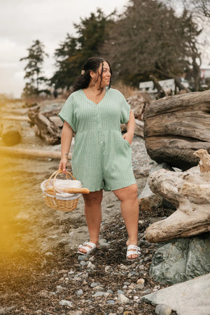 Smash & Tess Valentina Shorty Romper | Green + White Gingham