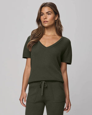 Splendid Georgie V Neck Sweater | Green Spruce