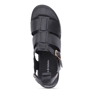 Django & Juliette Relie Leather Sandals | Black