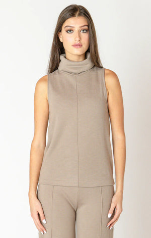 Dex Rolled Neck Top | Almond