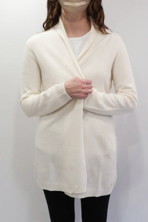 Lemonwood Rolled Collar Cashmere Cardigan (Black, White + Chalk)