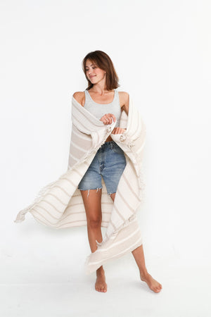 Tofino Towel Ahoy Throw Blanket | Beige & Stone