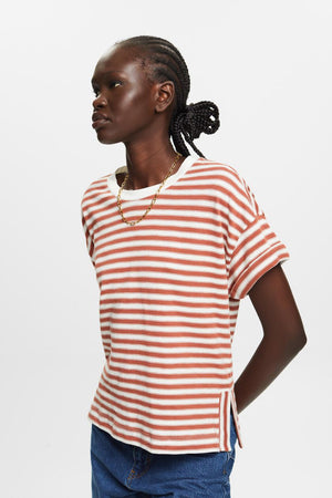 Esprit Striped Cotton T-Shirt | Terracotta