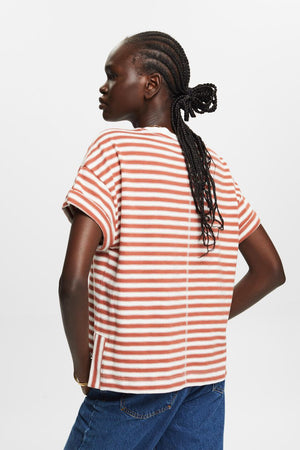 Esprit Striped Cotton T-Shirt | Terracotta