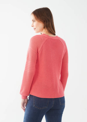 FDJ Pointelle Sleeve V Neck Sweater  | Flamingo Pink