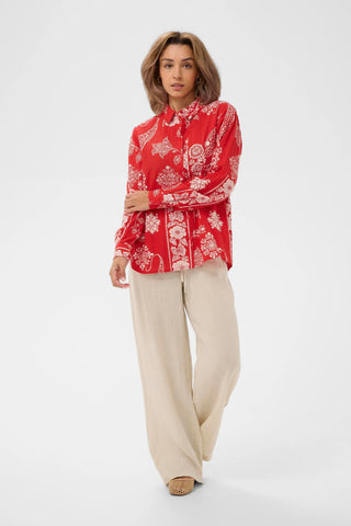 Cream Gianna Blouse | Red Ethnic Print