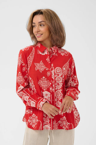 Cream Gianna Blouse | Red Ethnic Print