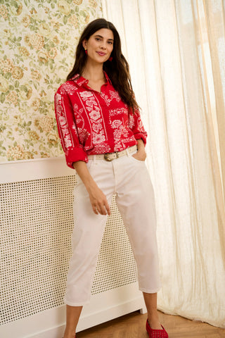 Cream Gianna Blouse | Red Ethnic Print