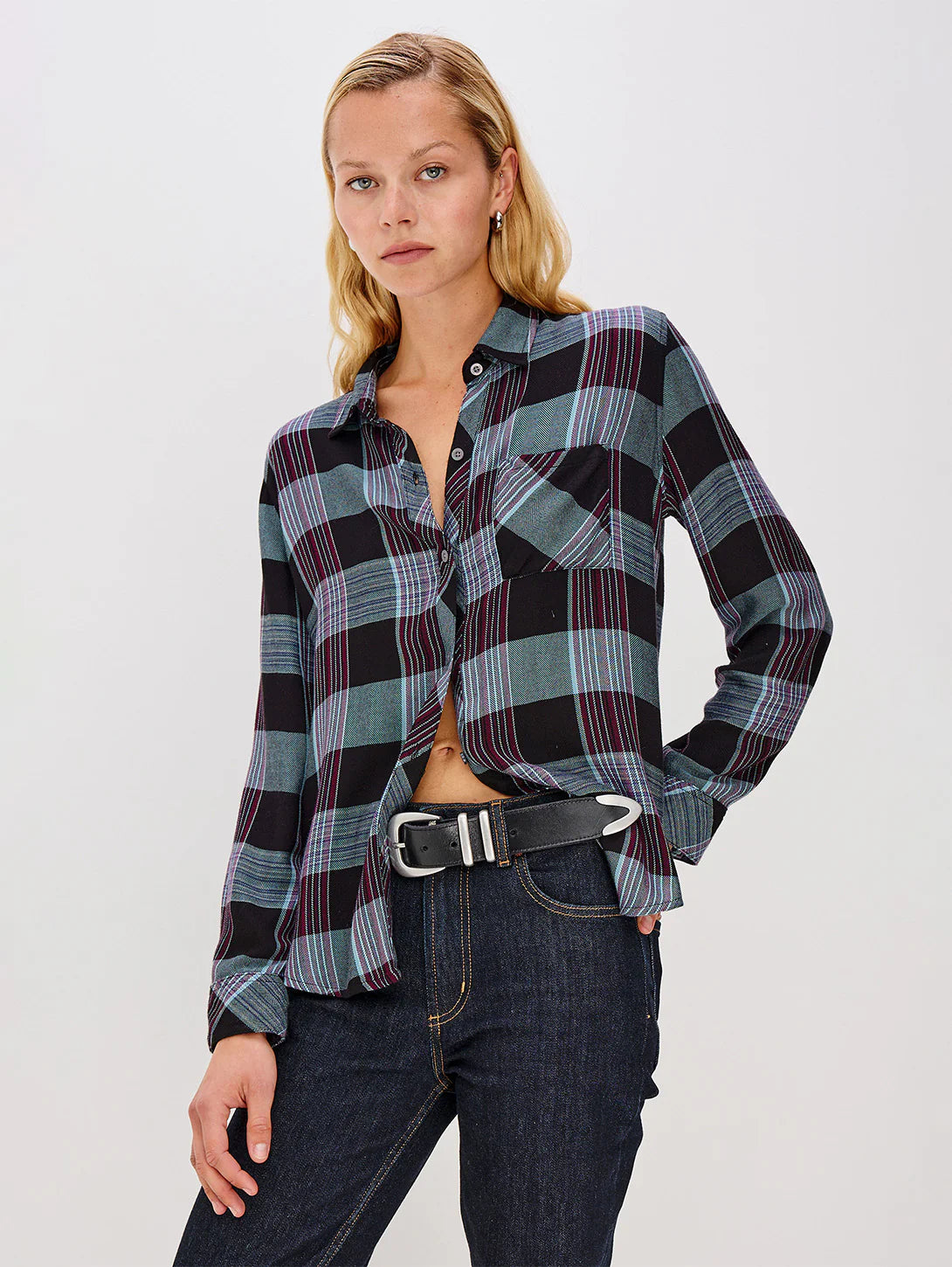 Rails Hunter Plaid Shirt | Cinder Aqua Mulberry