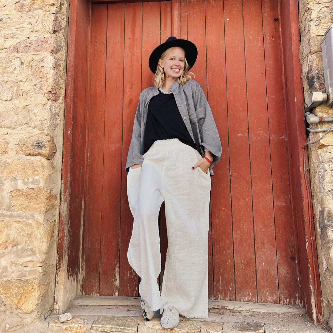 Pokoloko Crinkle Palazzo Pant | Black + Cream