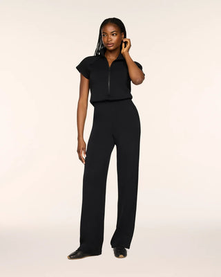SPANX AirEssentials Pintuck Half Zip Jumpsuit | Cream + Black