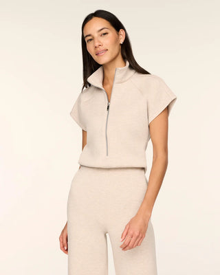 SPANX AirEssentials Pintuck Half Zip Jumpsuit | Cream + Black