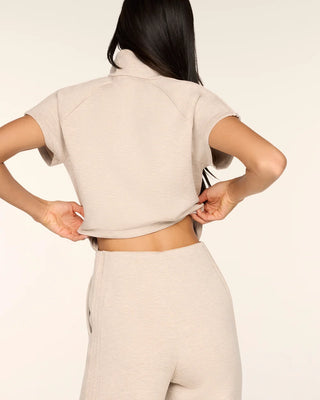 SPANX AirEssentials Pintuck Half Zip Jumpsuit | Cream + Black