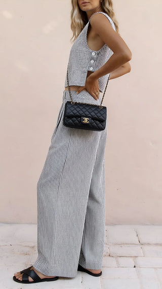Priv Lana Trouser Set | Black-White Stripe