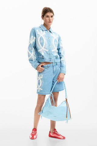 Desigual Denim Shorts with Embroidery | Med Wash