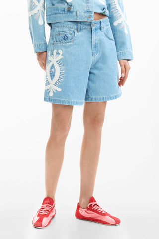 Desigual Denim Shorts with Embroidery | Med Wash