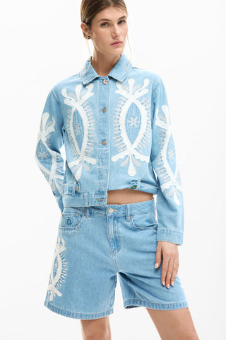 Desigual Denim Shorts with Embroidery | Med Wash