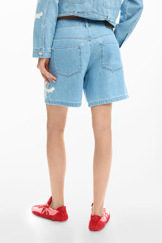 Desigual Denim Shorts with Embroidery | Med Wash