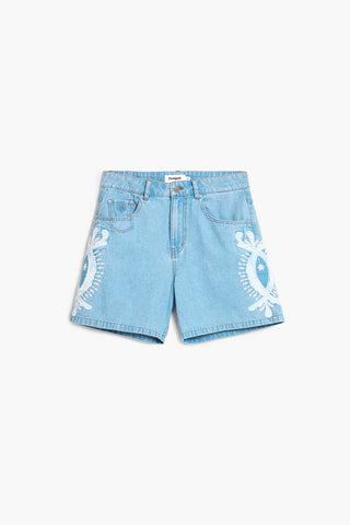 Desigual Denim Shorts with Embroidery | Med Wash