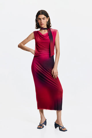 Desigual Asymmetric Chiffon Dress | Pink