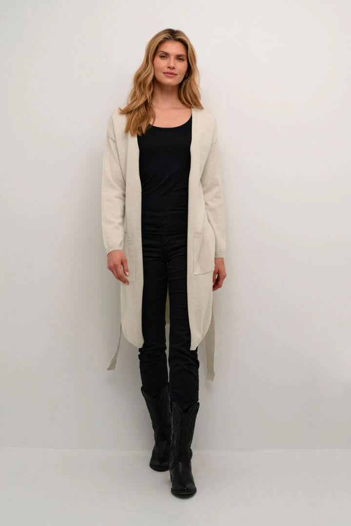 Cream Dela Long Knit Cardigan | Oat Melange