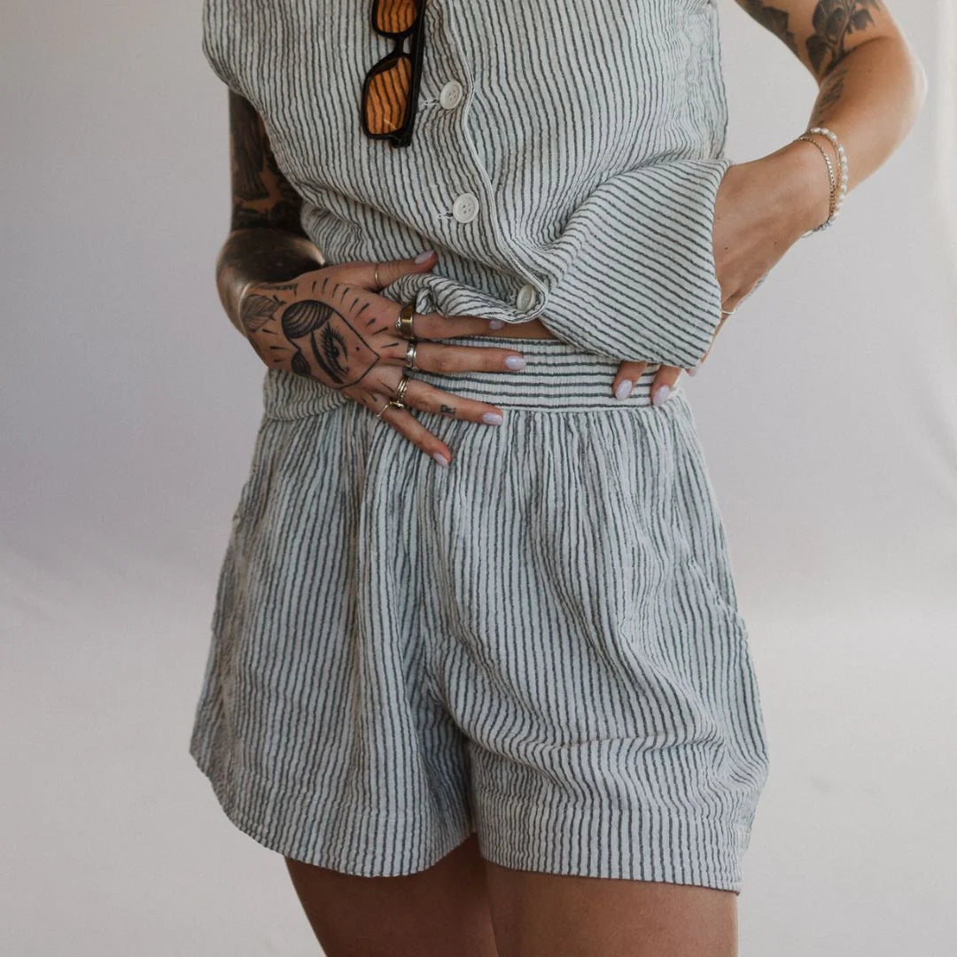 Pokoloko Striped Crinkle Cotton Shorts | Stripe