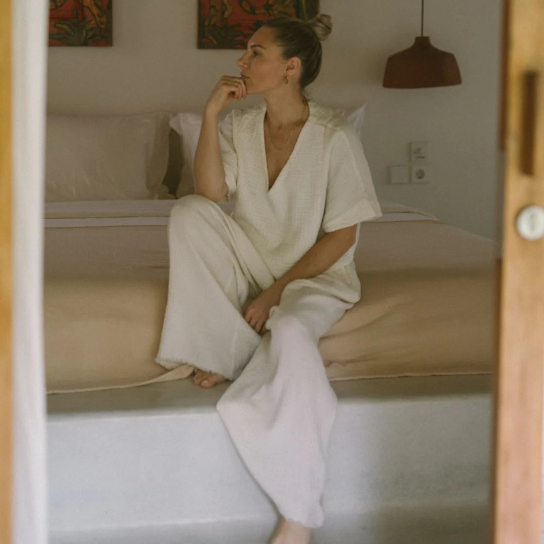 Pokoloko Crinkle Palazzo Pant | Black + Cream