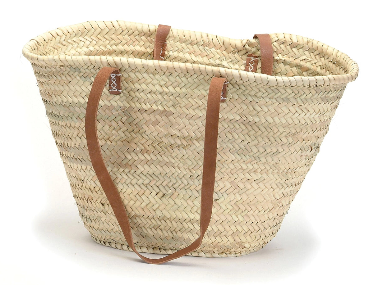 Straw Market Bag With Leather Strap