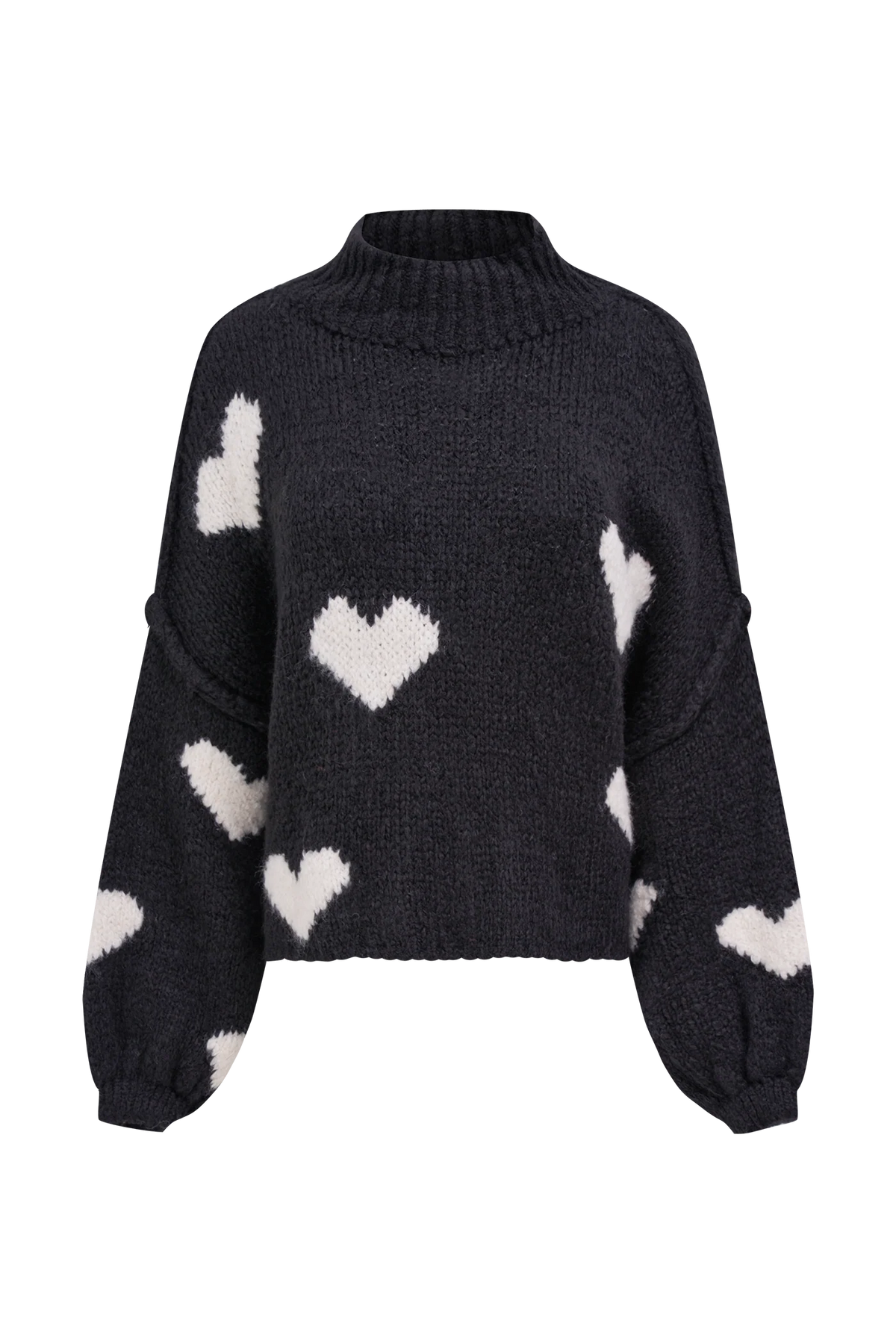 Astrid Heart Knit Sweater | Cream + Black