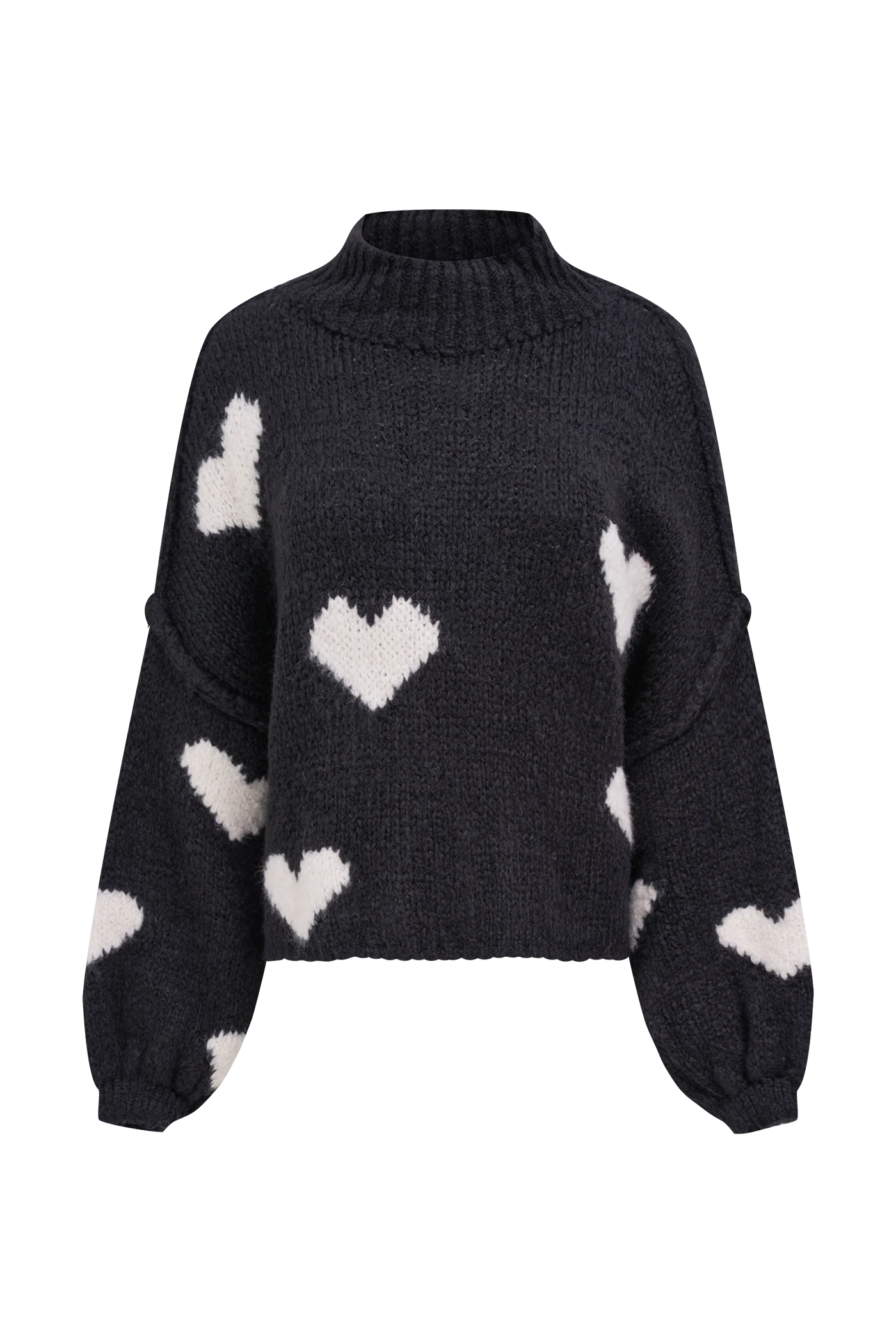 Astrid Heart Knit Sweater | Cream + Black
