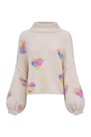 Astrid Heart Knit Sweater | Cream + Black