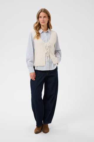 Cream Cladine Knit Slipover Vest | Oatmeal + Black