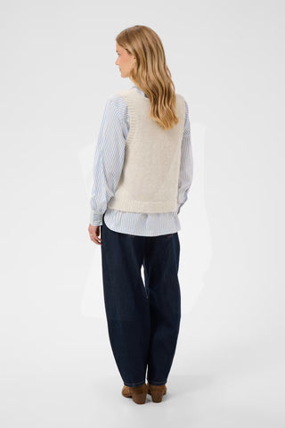 Cream Cladine Knit Slipover Vest | Oatmeal + Black