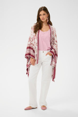 Cream Kamoil Kimono | Pink Flower