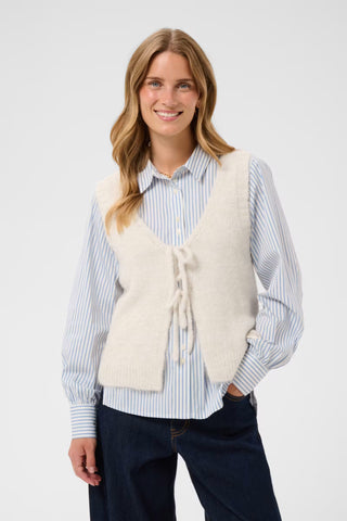 Cream Cladine Knit Slipover Vest | Oatmeal + Black