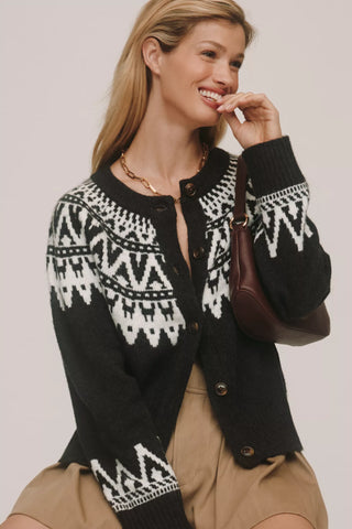 Sanctuary Fairisle Crew-Neck Cardigan Sweater | Ink