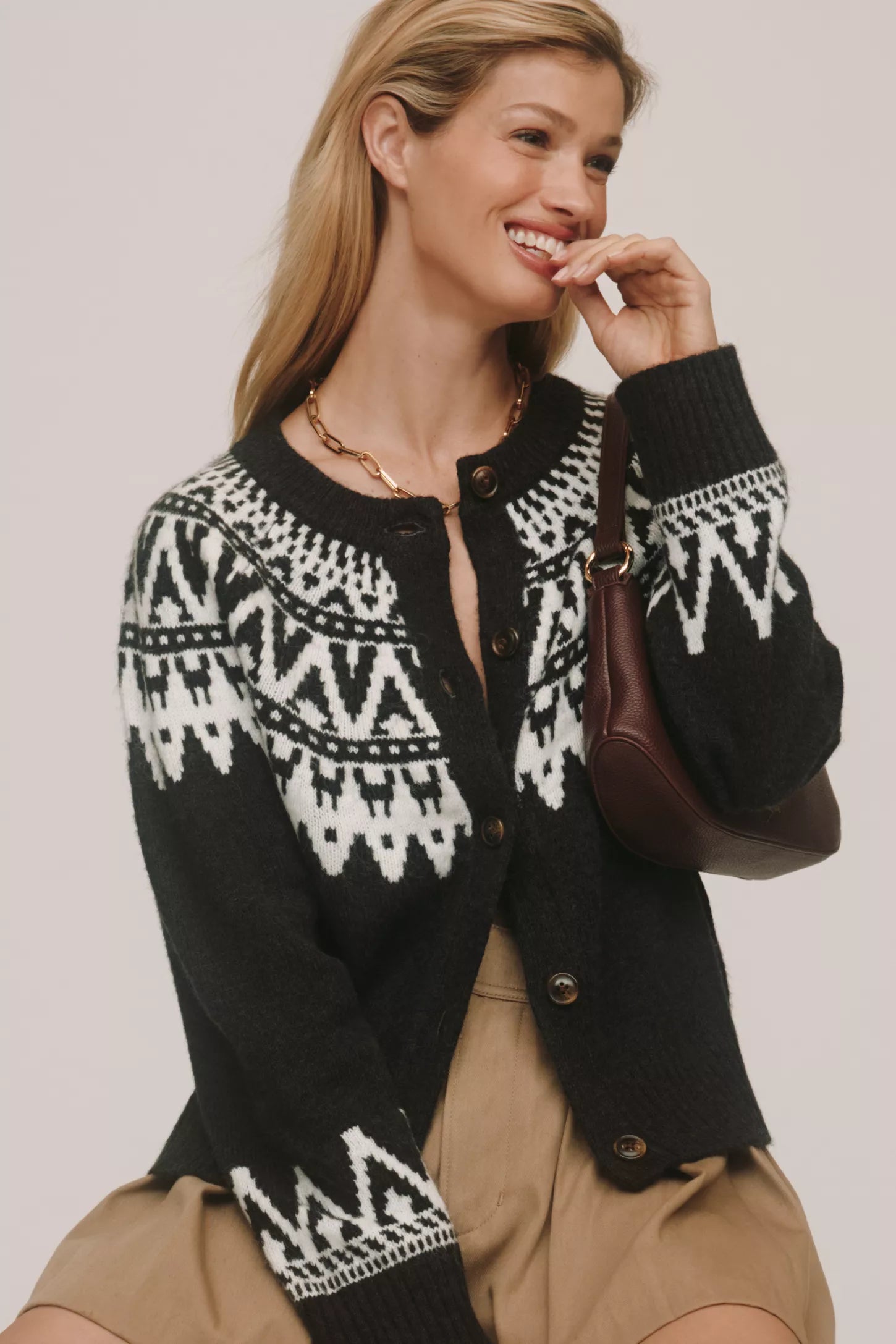 Sanctuary Fairisle Crew-Neck Cardigan Sweater | Ink