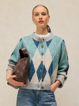 White Stuff Argyle Check Cardi | Blue